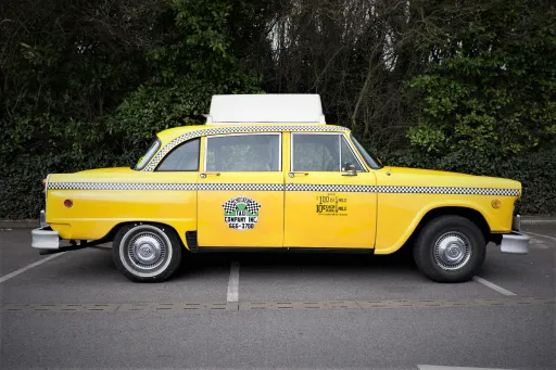 Side view of an Original New York YellowTaxi Cab in West Sussex