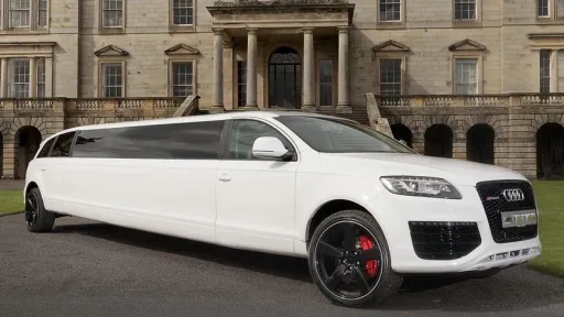 White stretched Audi Q7 Limousine in Shropshire with black wheels
