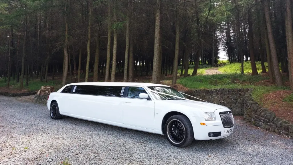 American Chrysler 300c Stretched limo with White Ribbons