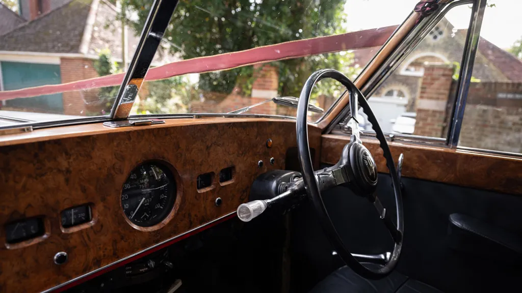 Front wooden dashboard view of Austin Princess Limousine