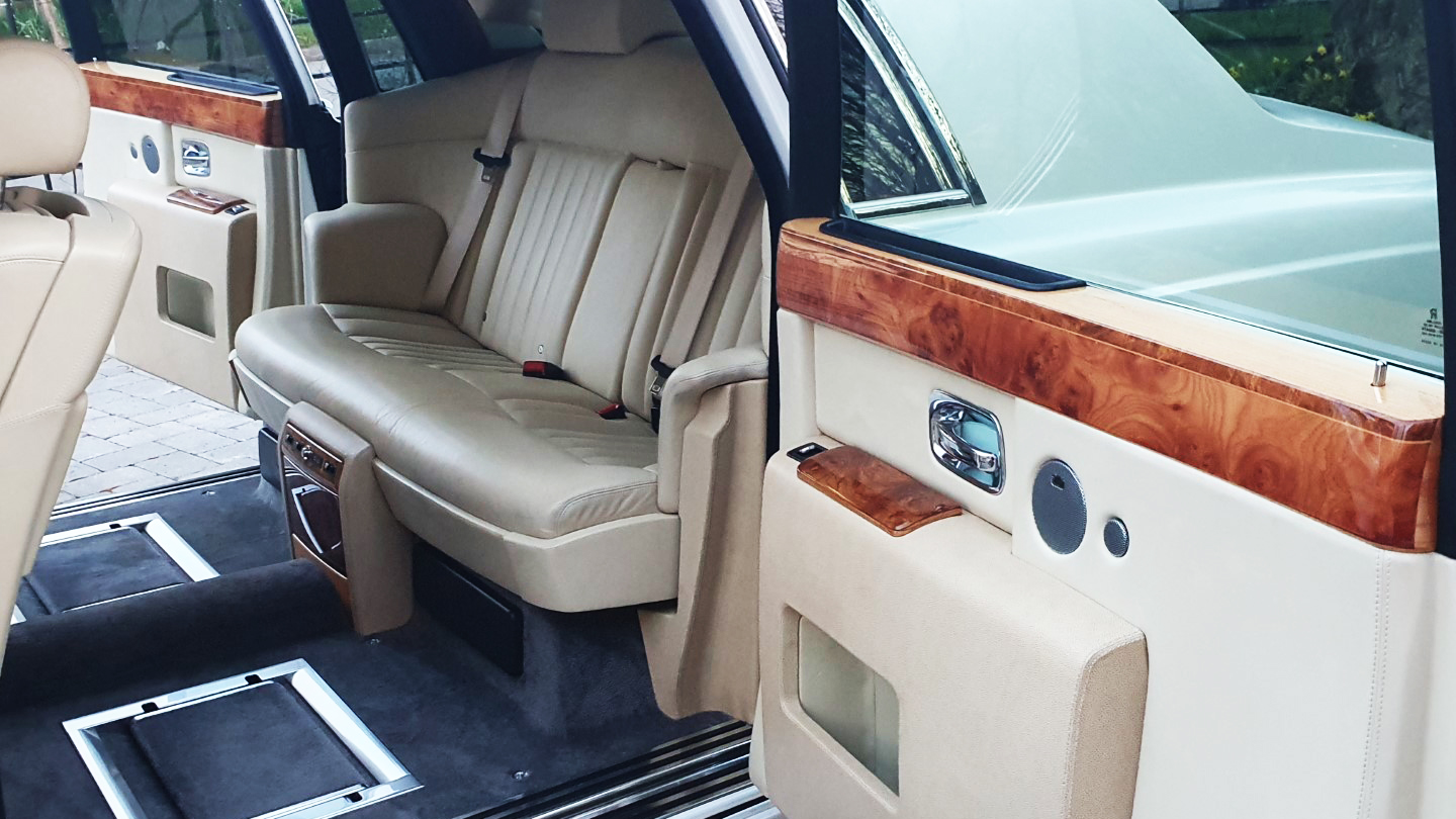 Rear seating area with crema leather interior and large leg room