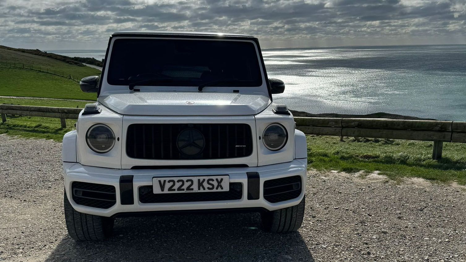 Full front view of White Mercedes G-Wagon