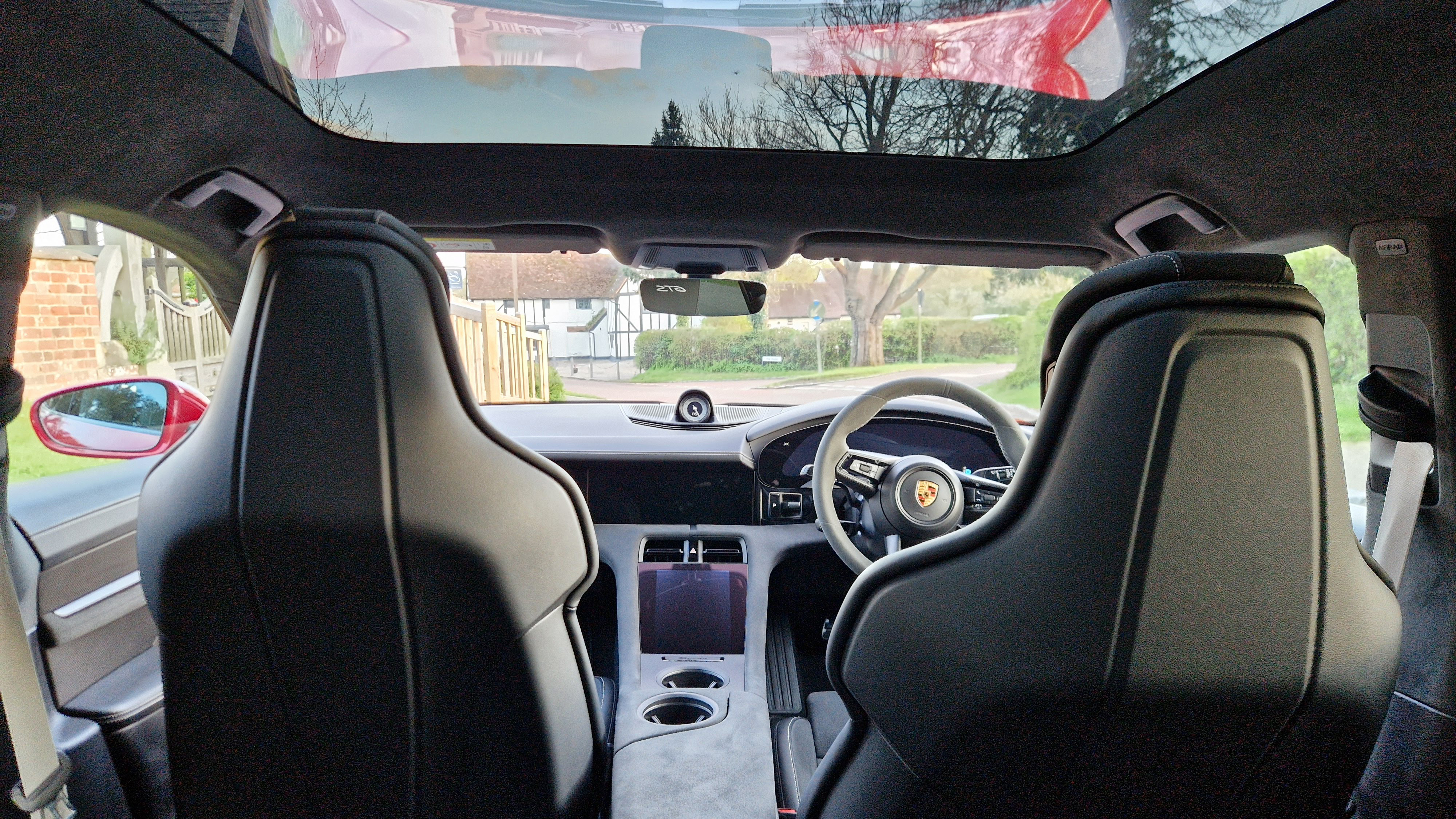 photo taken from the interior of the vehicle showing the full panoramic sunroof