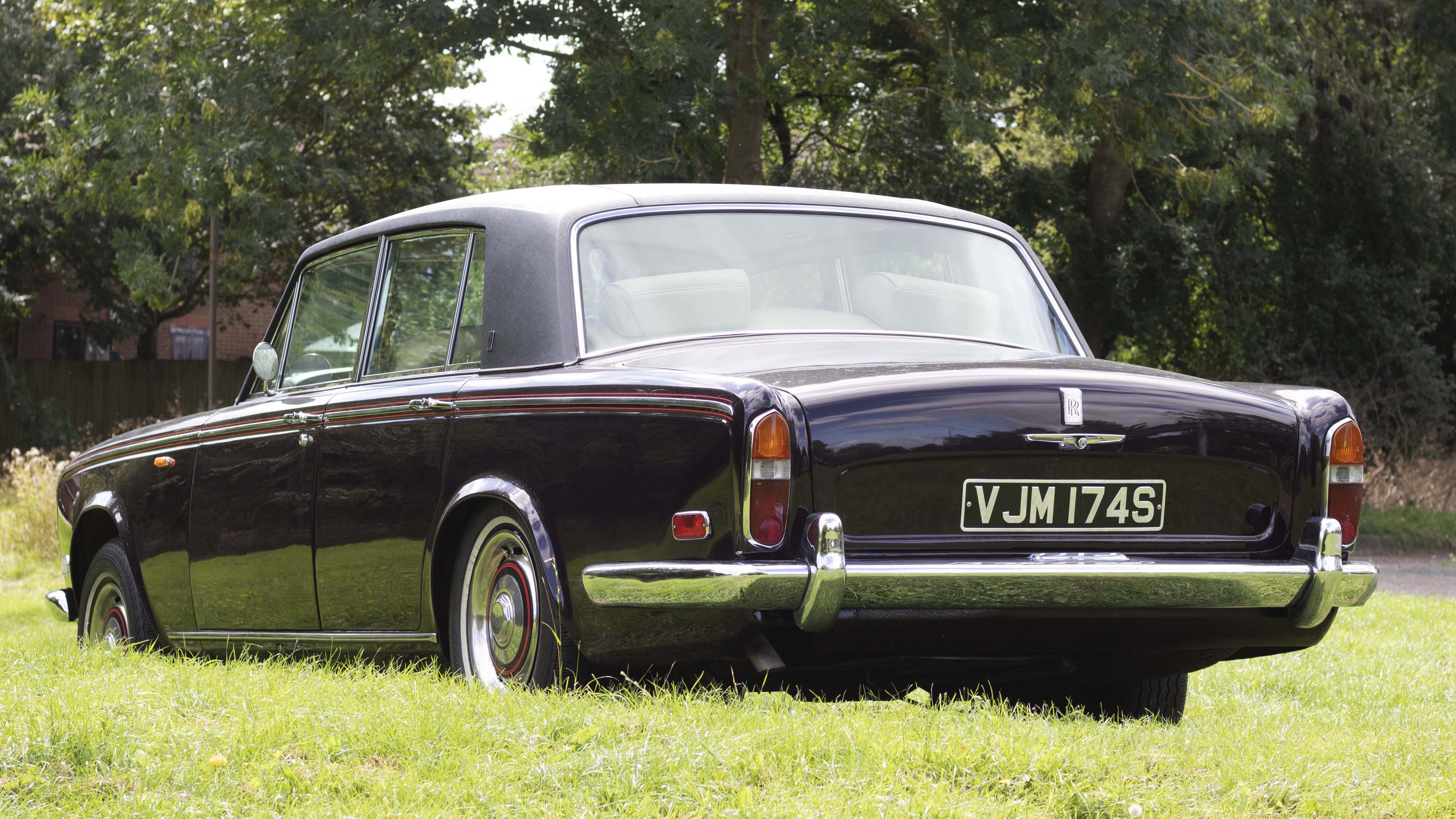 Left side rear view of Classic Rolls-royce silver Shadow