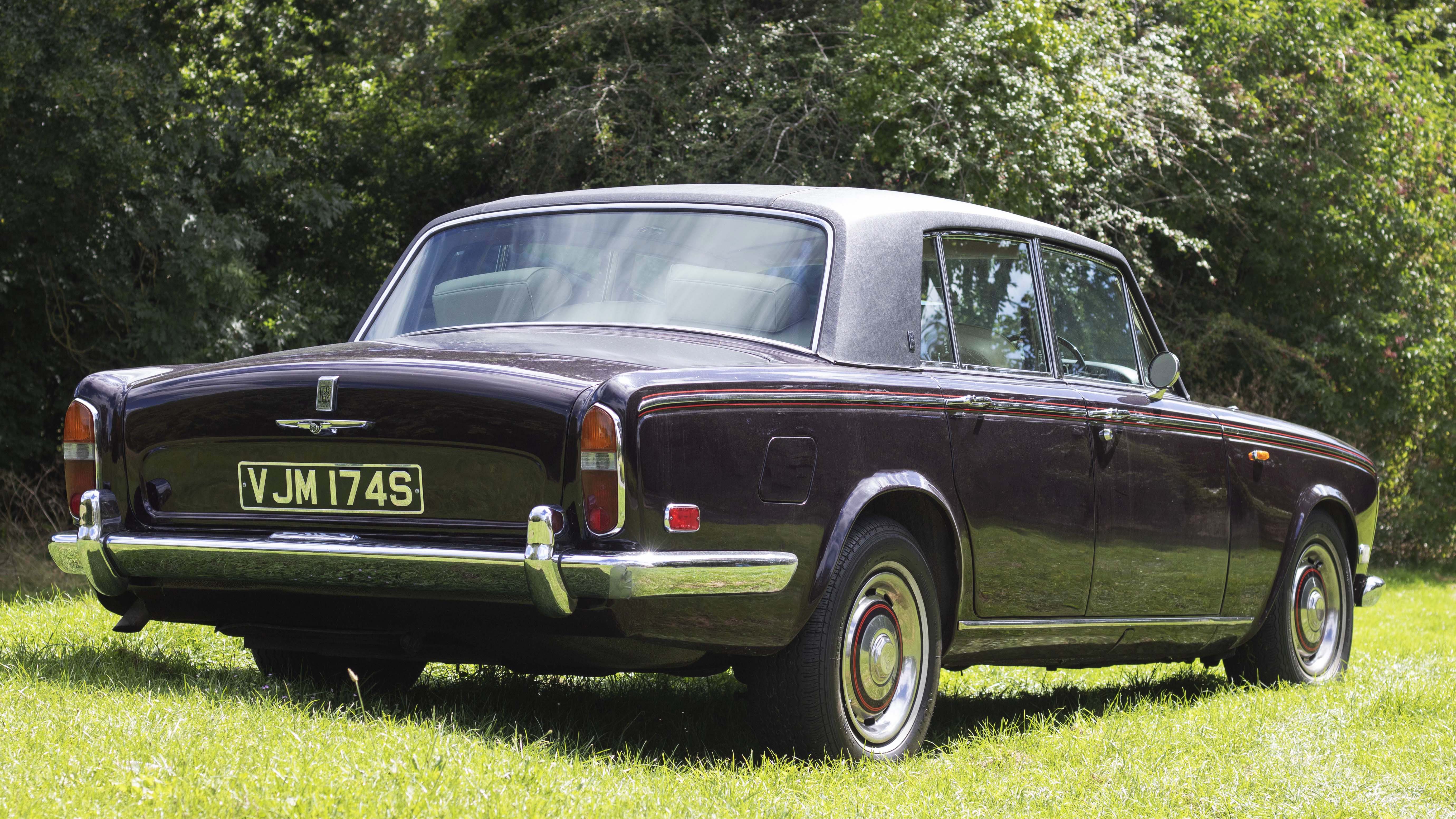 Right side rear view of Classic Rolls-royce silver Shadow