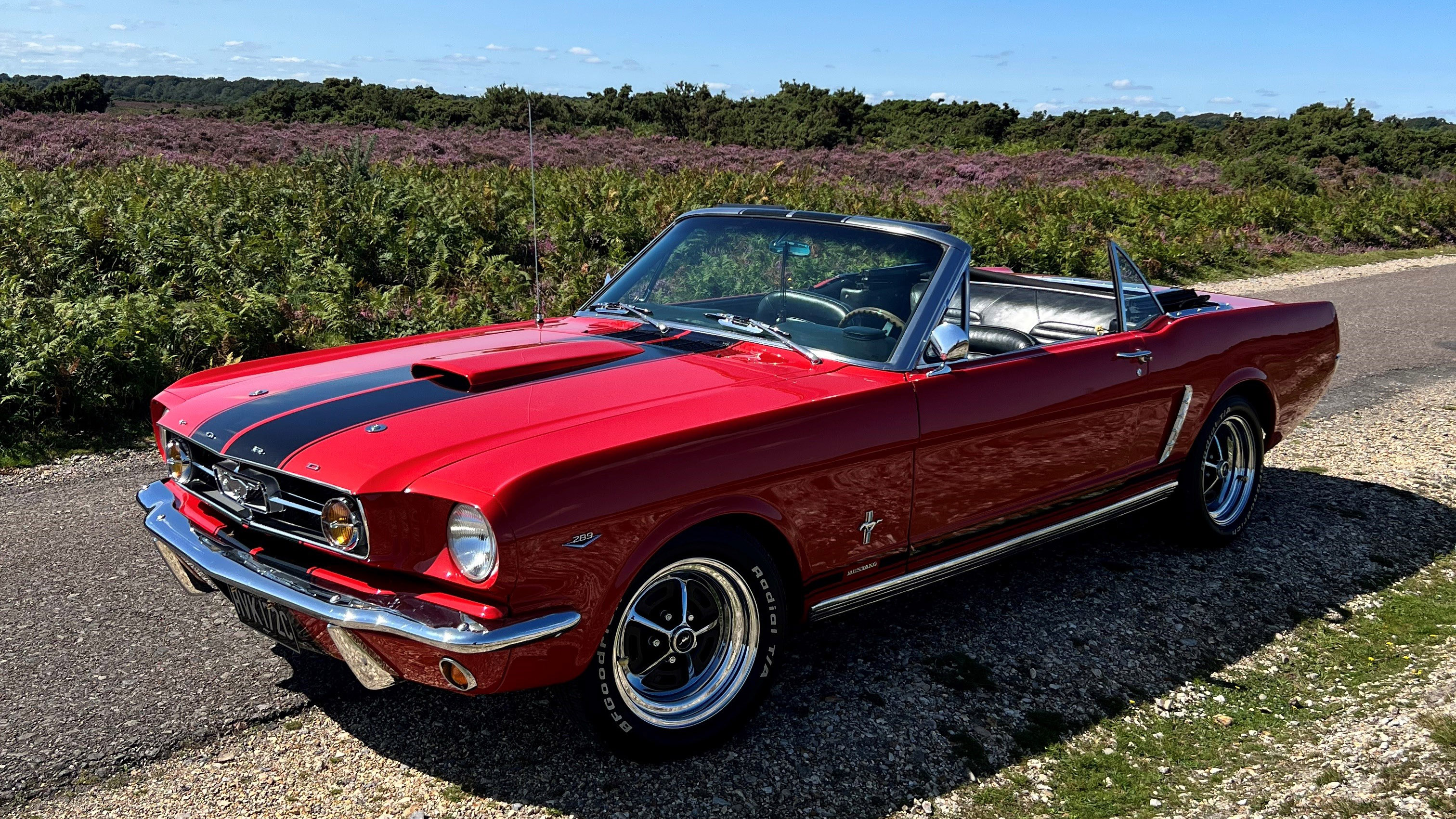 Classic Red Mustang Convertible with roof down
