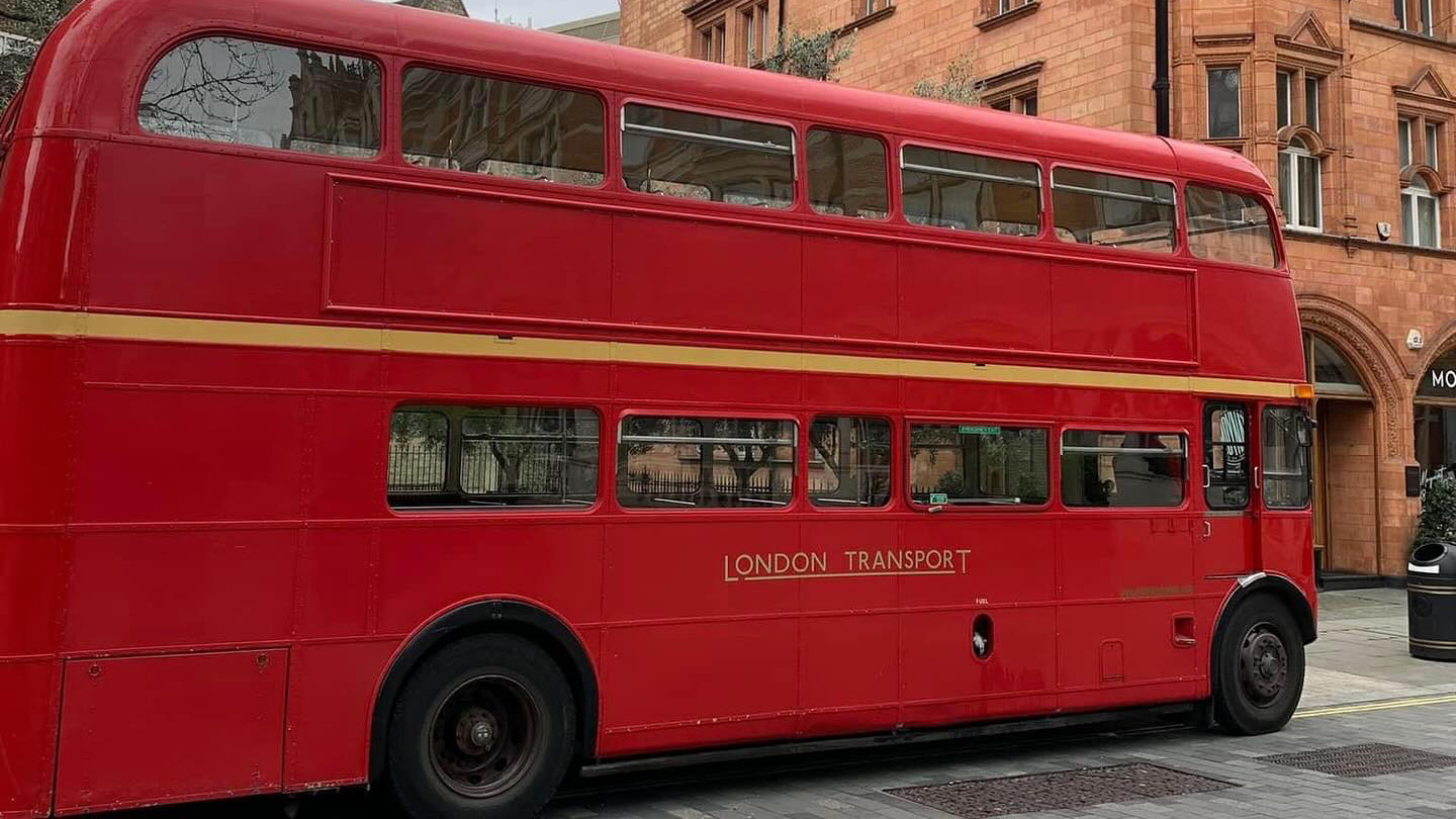 Right view Red Double Decker Routemaster bus