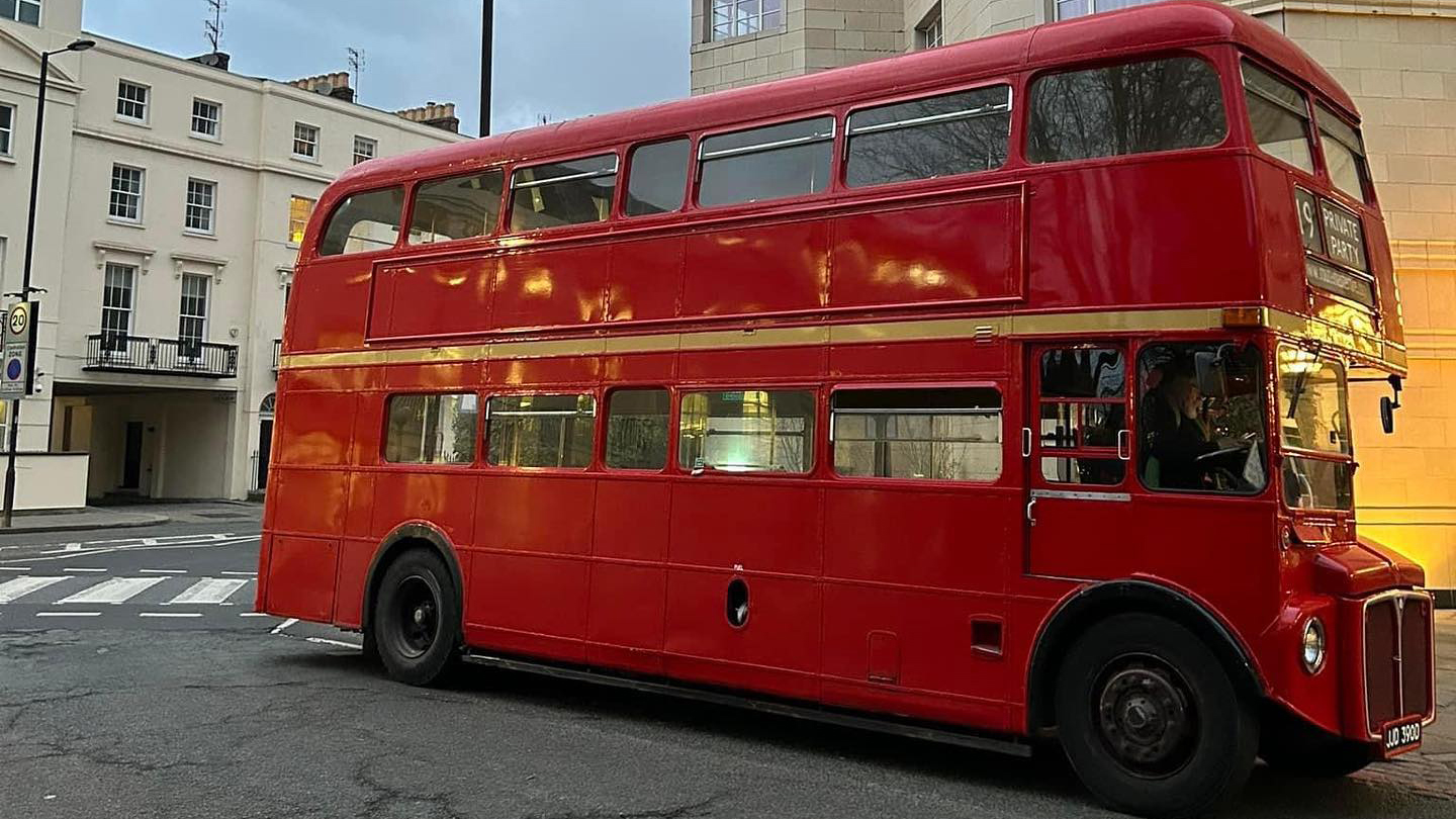 Red Routemaster Bus in the street of Hatfield in Hertfordshire