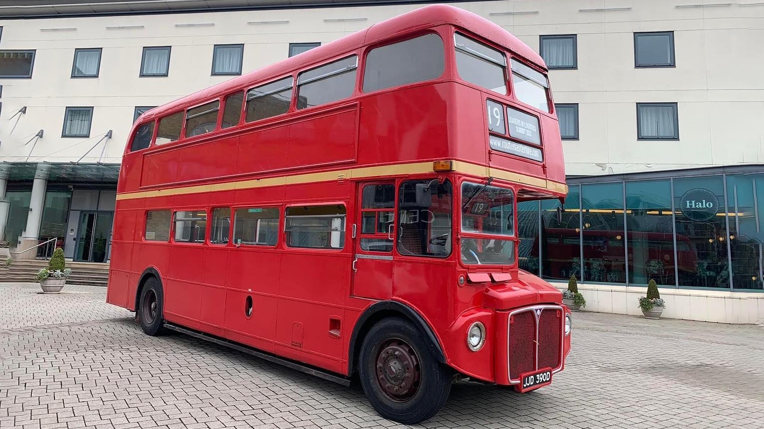 Right side view of Red Routemaster bus in Street of St Albans.