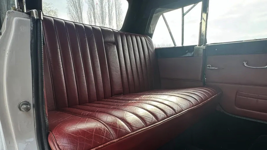 rear interior, maroon leather seats