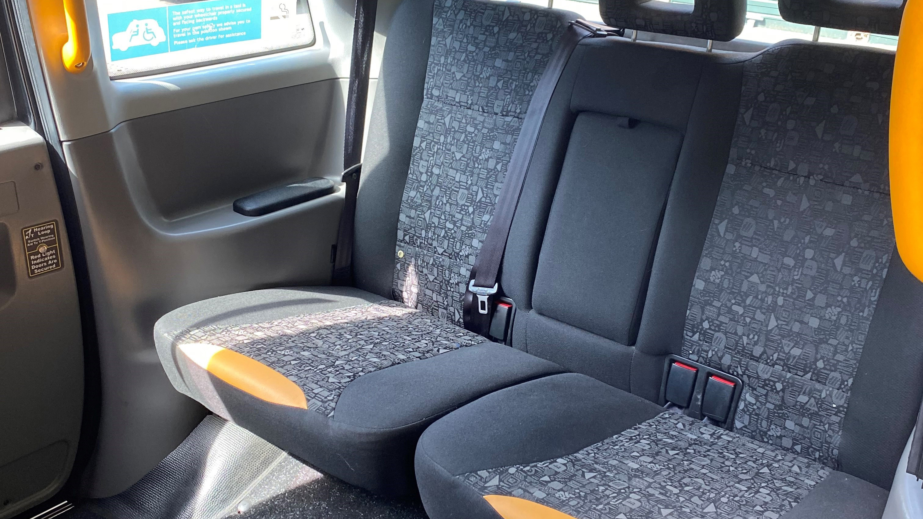 Black London Taxi Cab interior rear seats