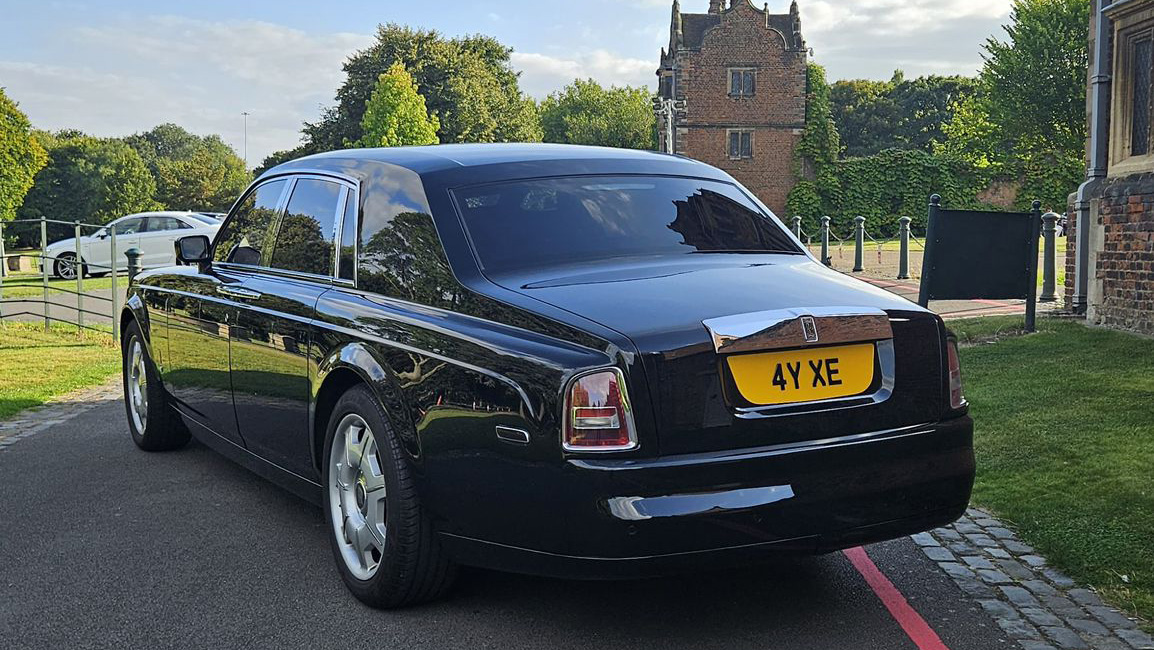 Rear view of black Rolls-Royce Phantom at a Midlands Wedding Venue