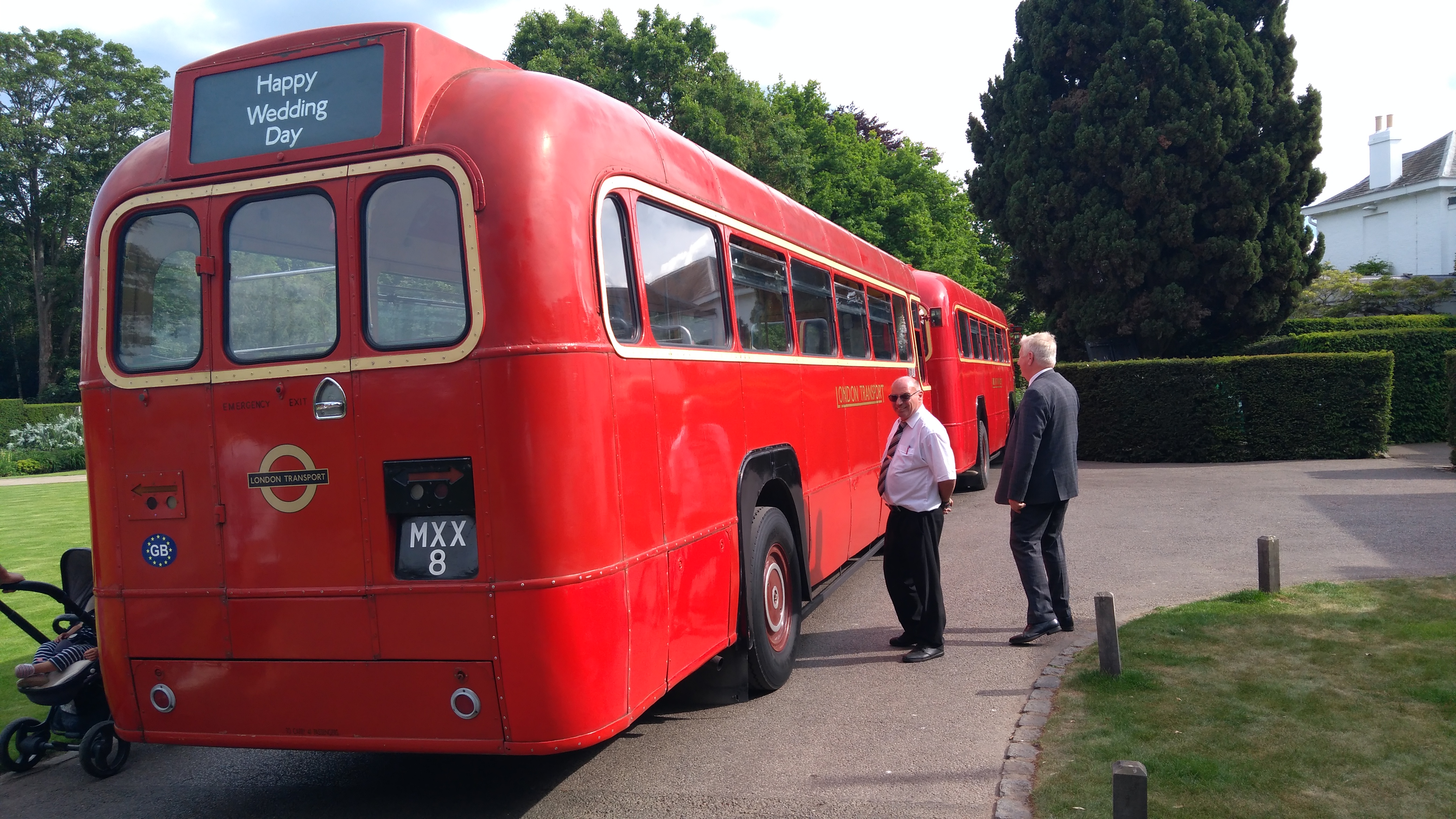 Rear view of Vintage Red Single Decker Bus