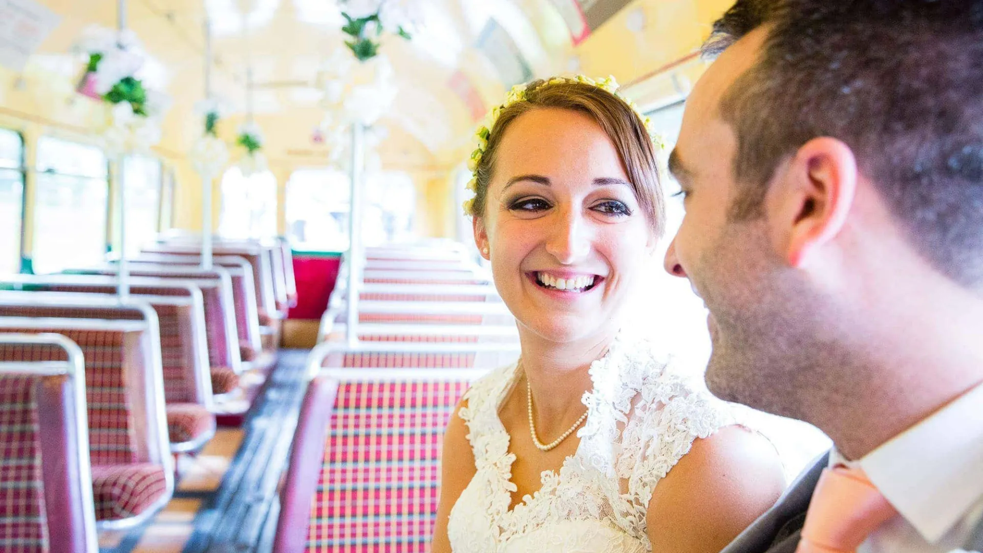 Bride and Groom Vintage Red Single Decker Bus