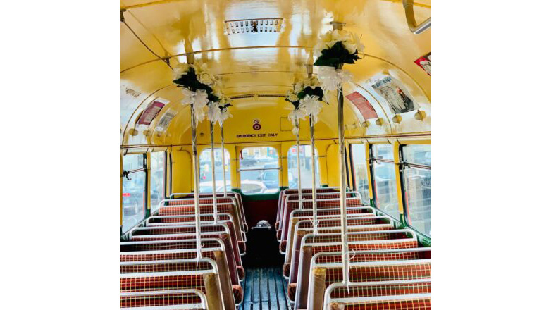 Interior of Vintage Red Single Decker Bus