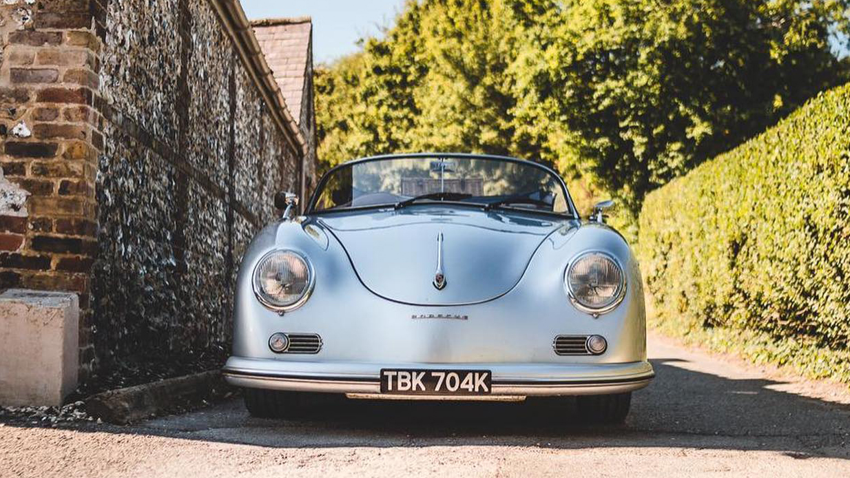 Front view Silver Classic Porsche 356 convertible