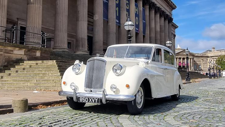 Classic Austin Princess Limousine in front of registrar office in Lancashire