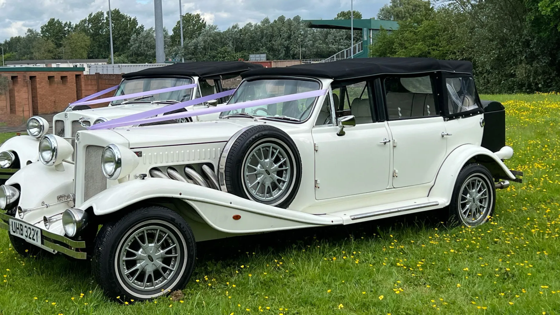 Left front view of ivory Beauford convertible