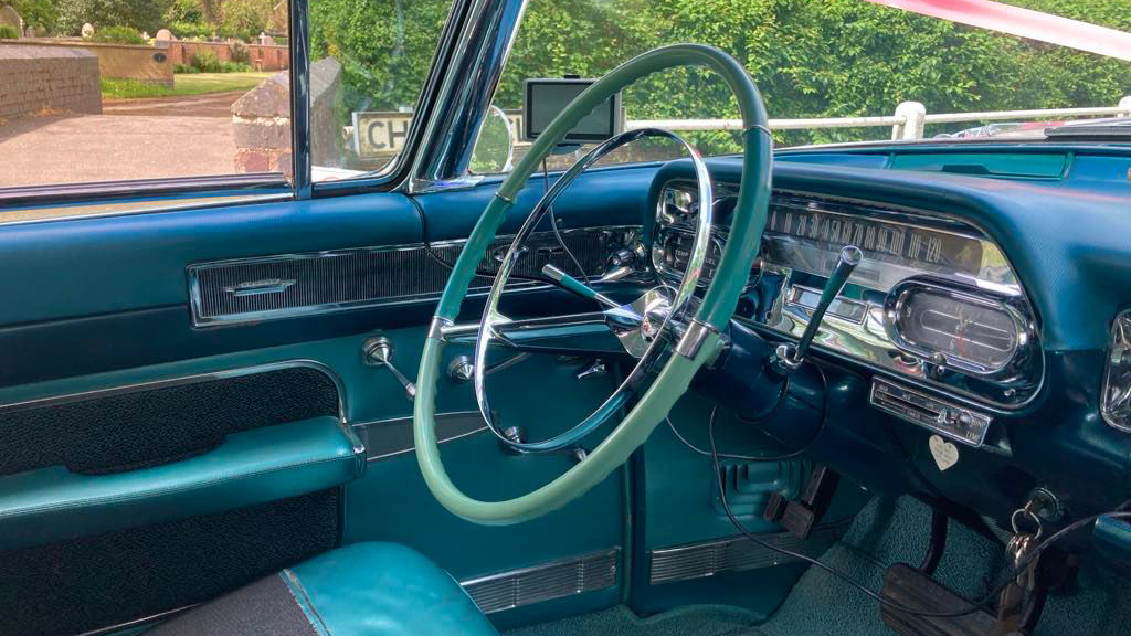 Classic American Cadillac Driver;'s dashboard in Aqua Green colour