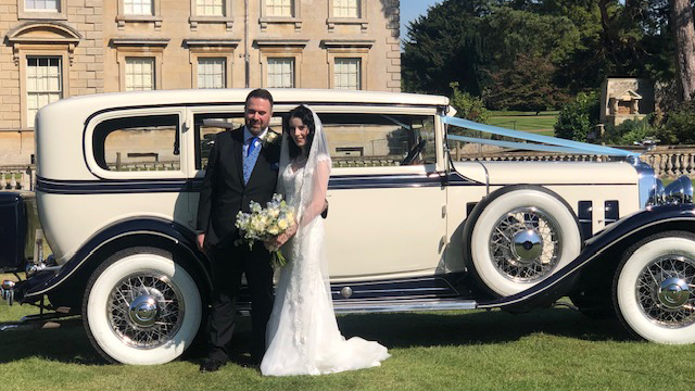 vintage American Cadillac in Blue and White