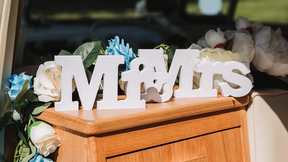 Mr & Mrs Wedding Sign decoration inside a Vw Campervan