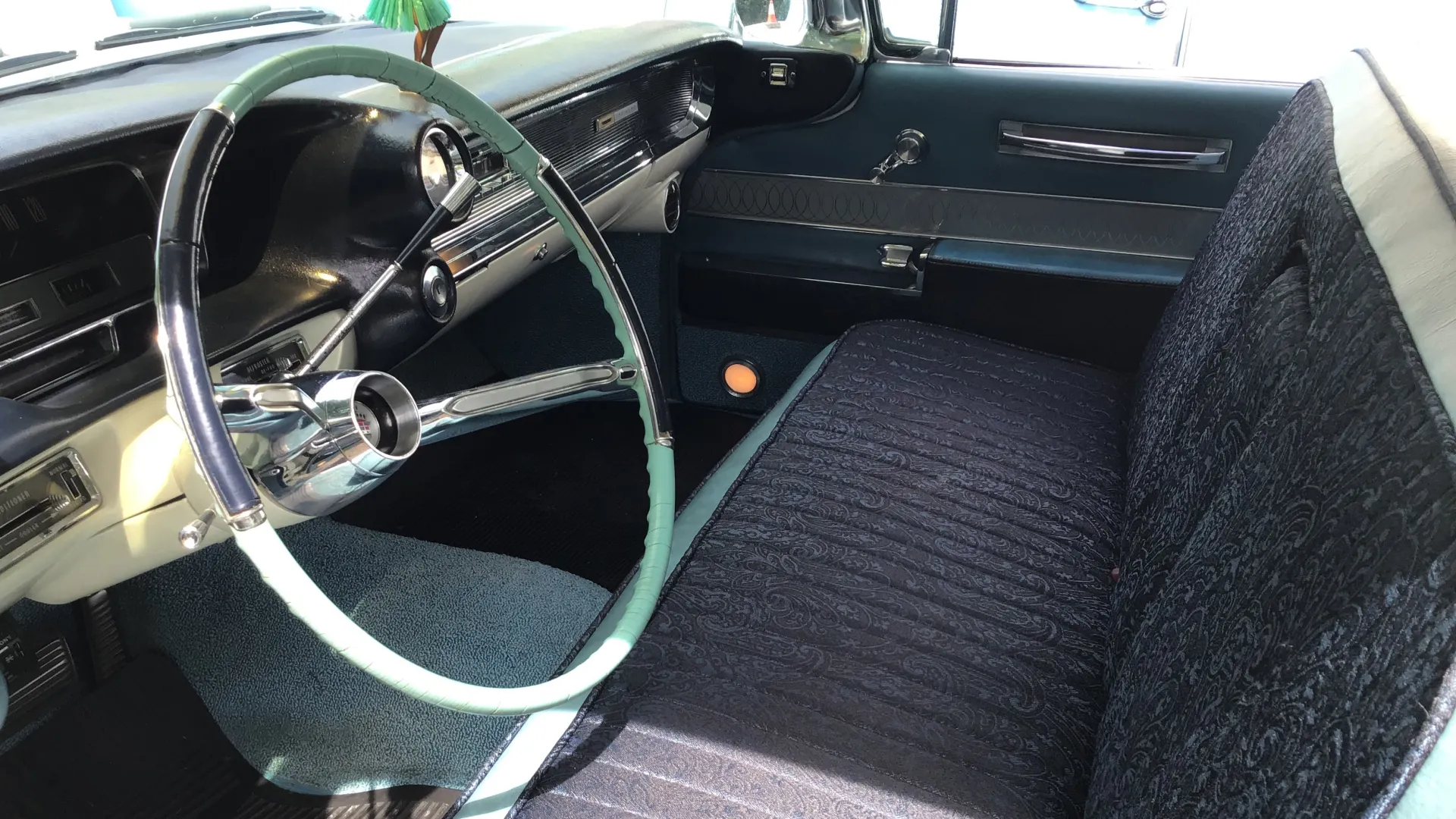 front bench seat inside classic Cadillac