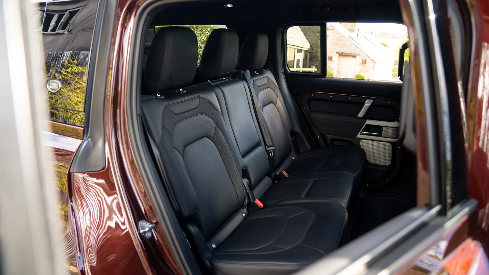 Black leather rear interior inside Modern Landrover Defender