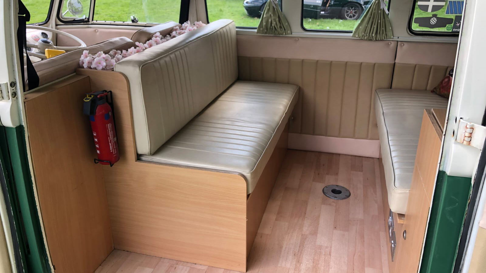 Cream leather interior inside VW Campervan