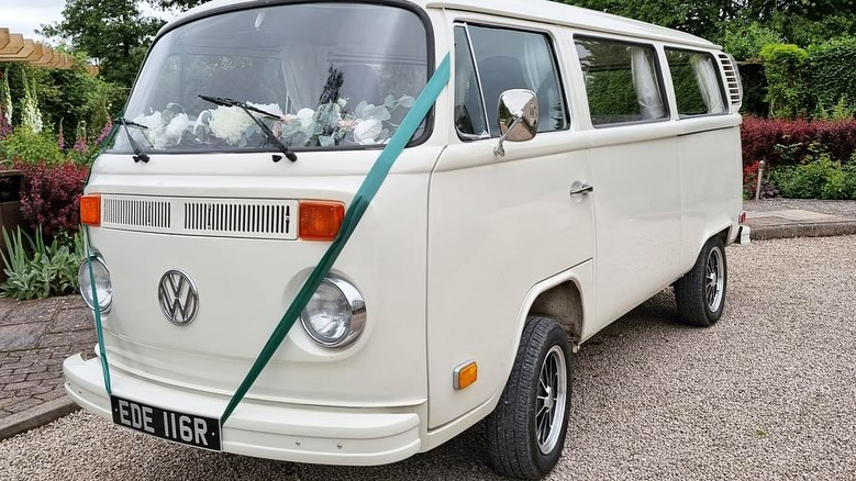 Classic Baywindow campervan in Ivory with Green ribbons