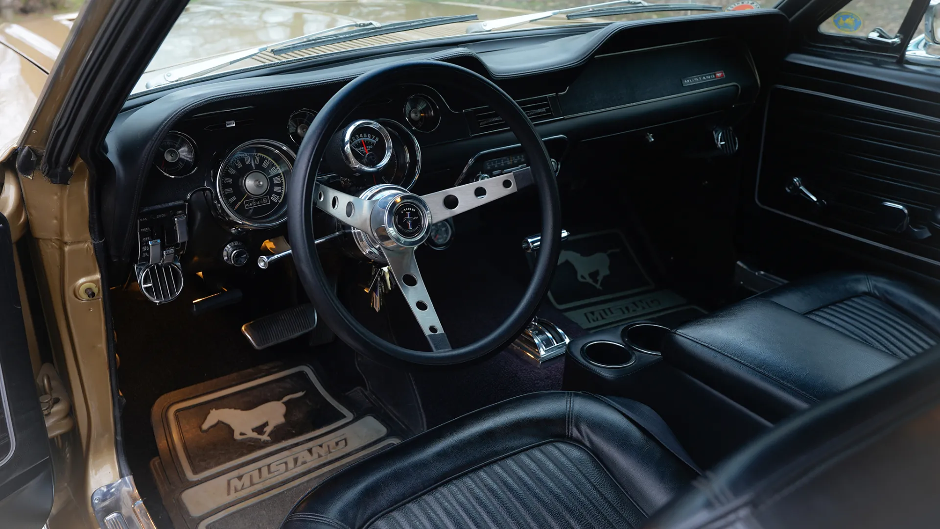 black leather interior inside classic Ford Mustang