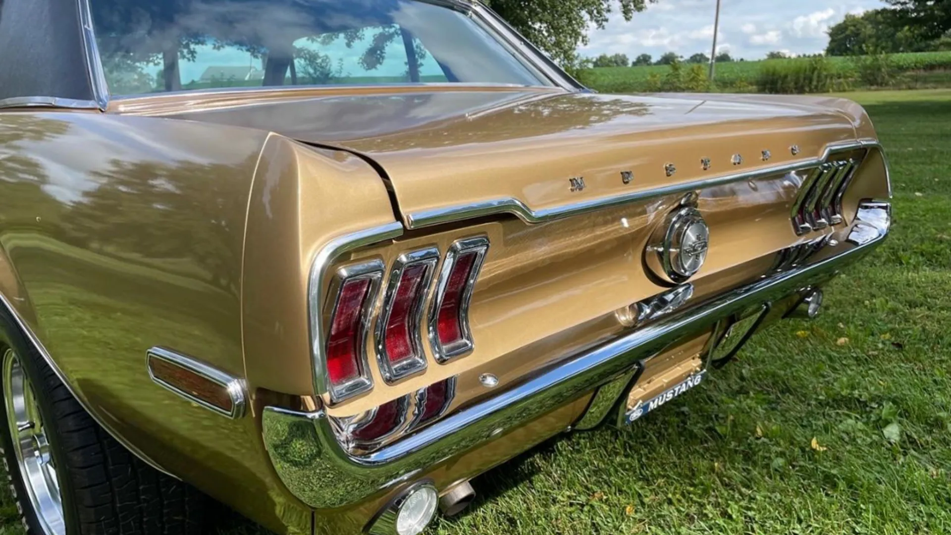 Rear view of Classic Ford Muistang with Chrome Bumper