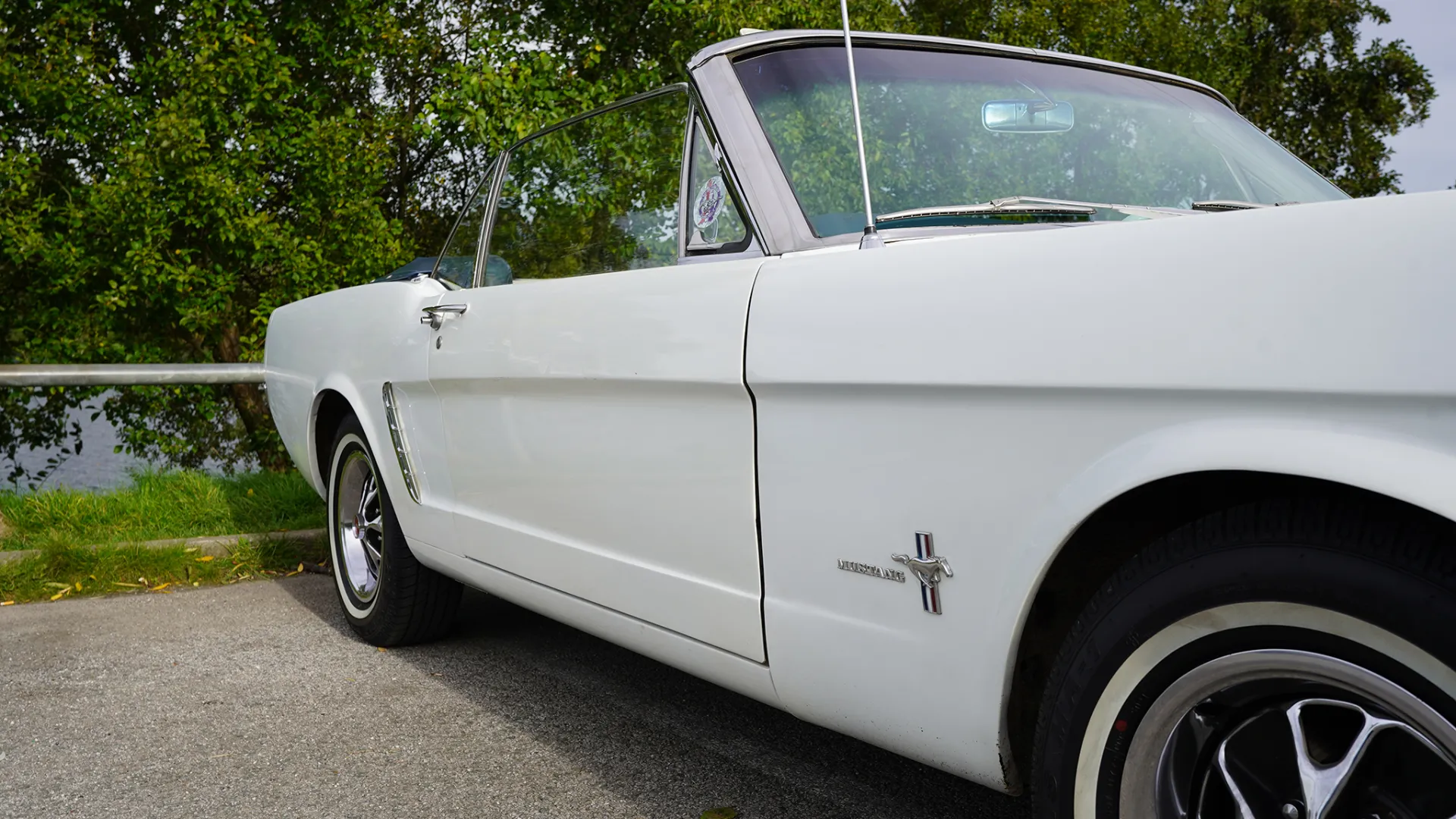 Side View Ford Mustang in White