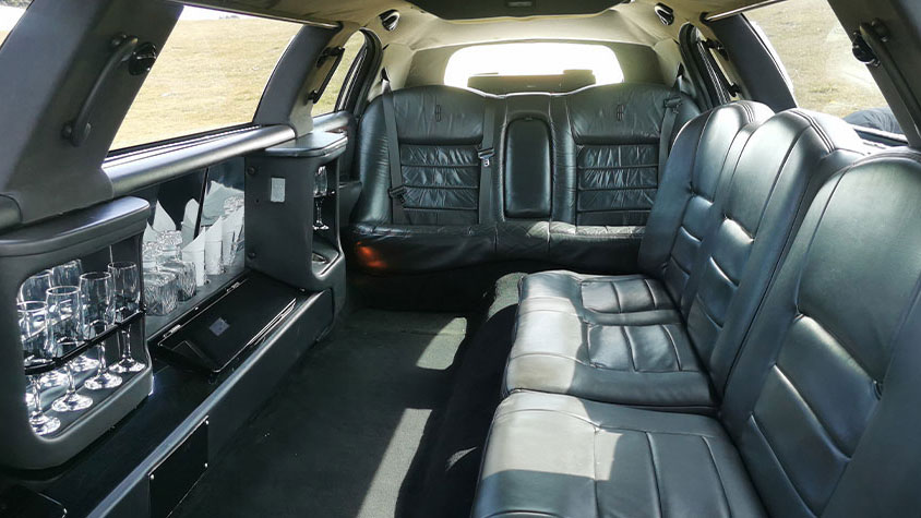 Black interior inside a SAtretched limousine