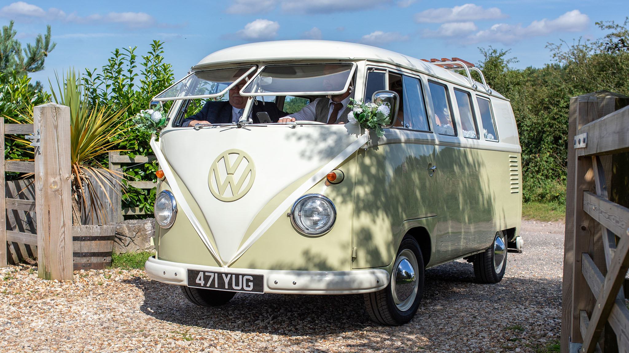 Classic Splitscreen campervan with front windows open