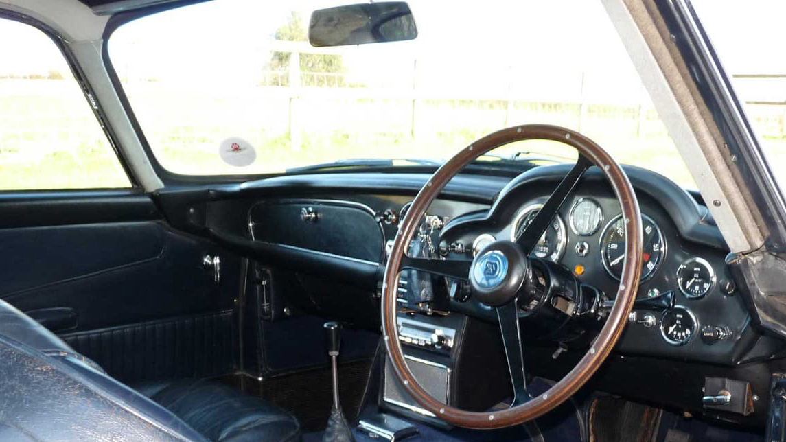 Front dashboard inside a classic Aston Martin DB5