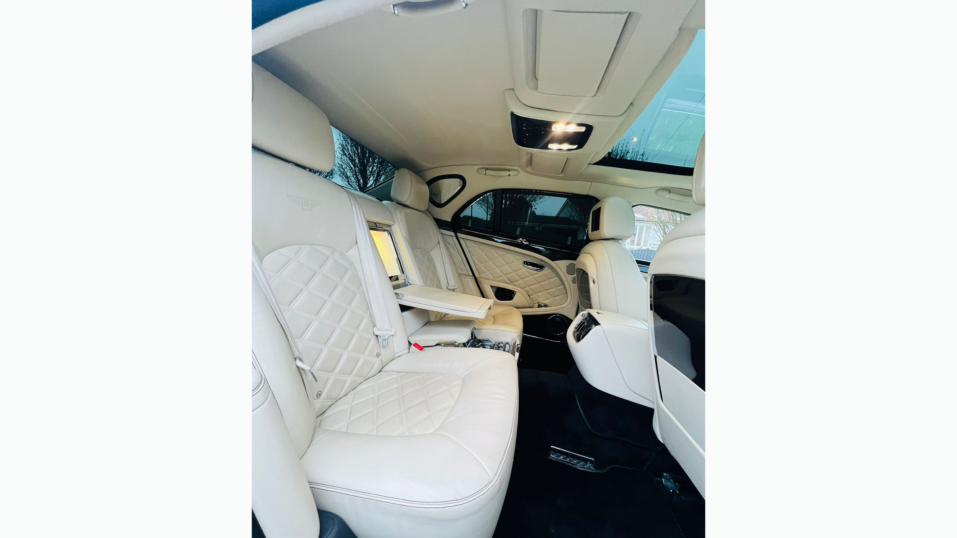 Rear interior cream leather interior inside Bentl;ey Mulsanne