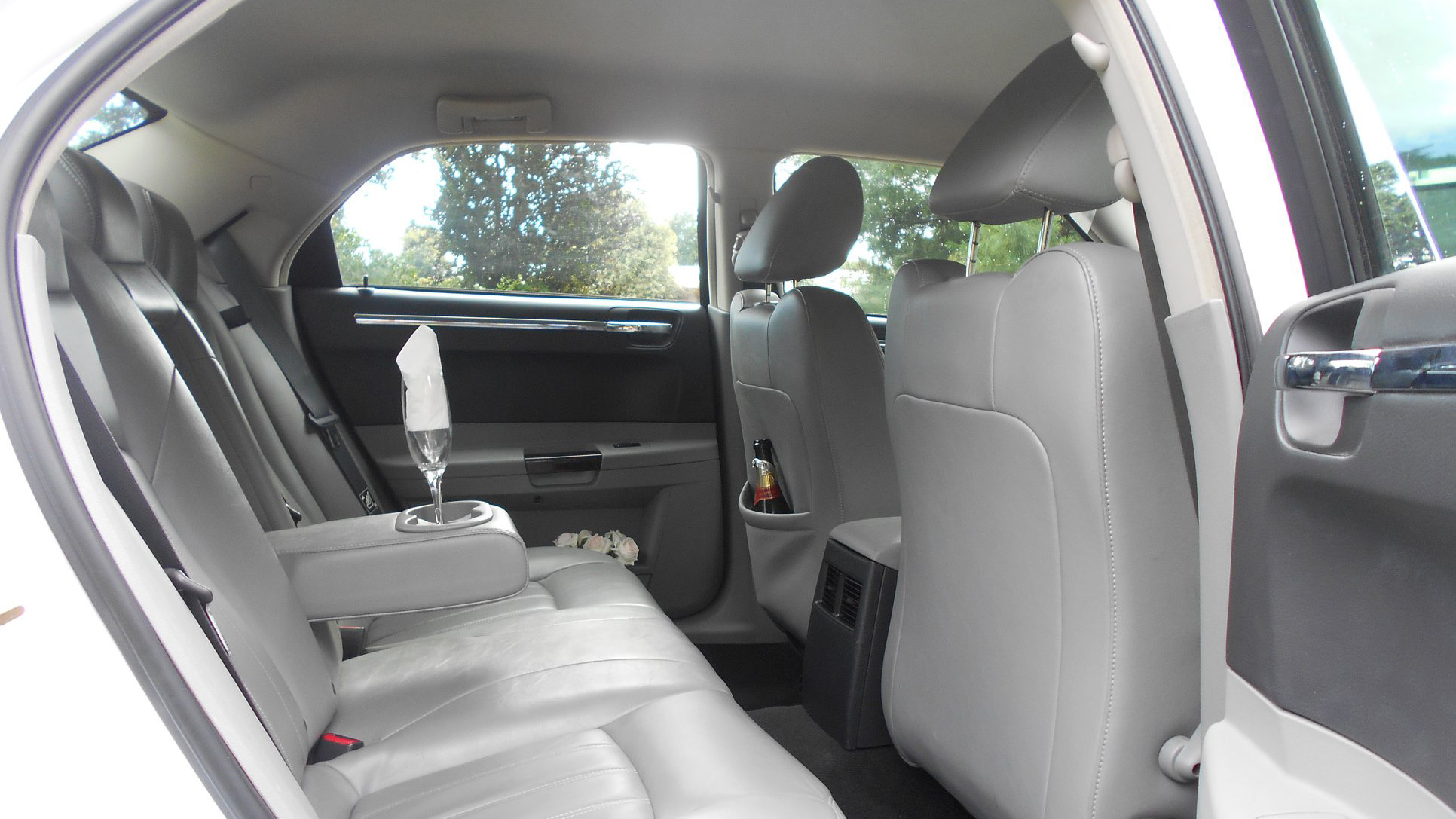 Silver leather interior in a Modern Chrysler 300c car