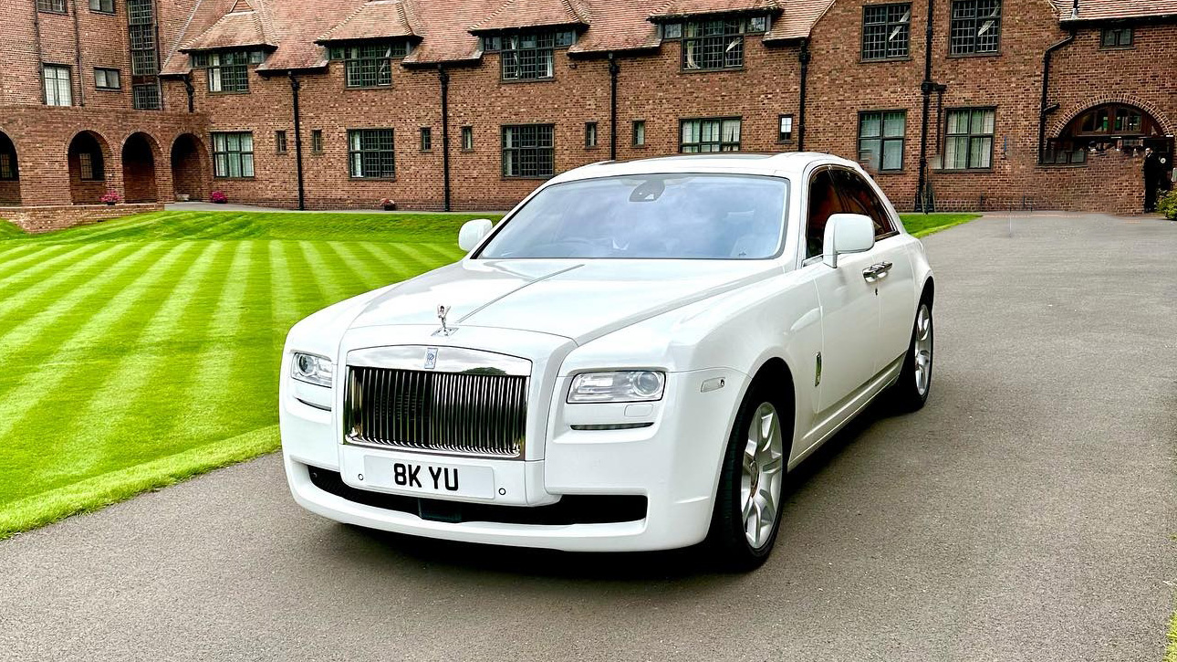 White Rolls-Royce Ghost parked in front of wedding in Birmingham