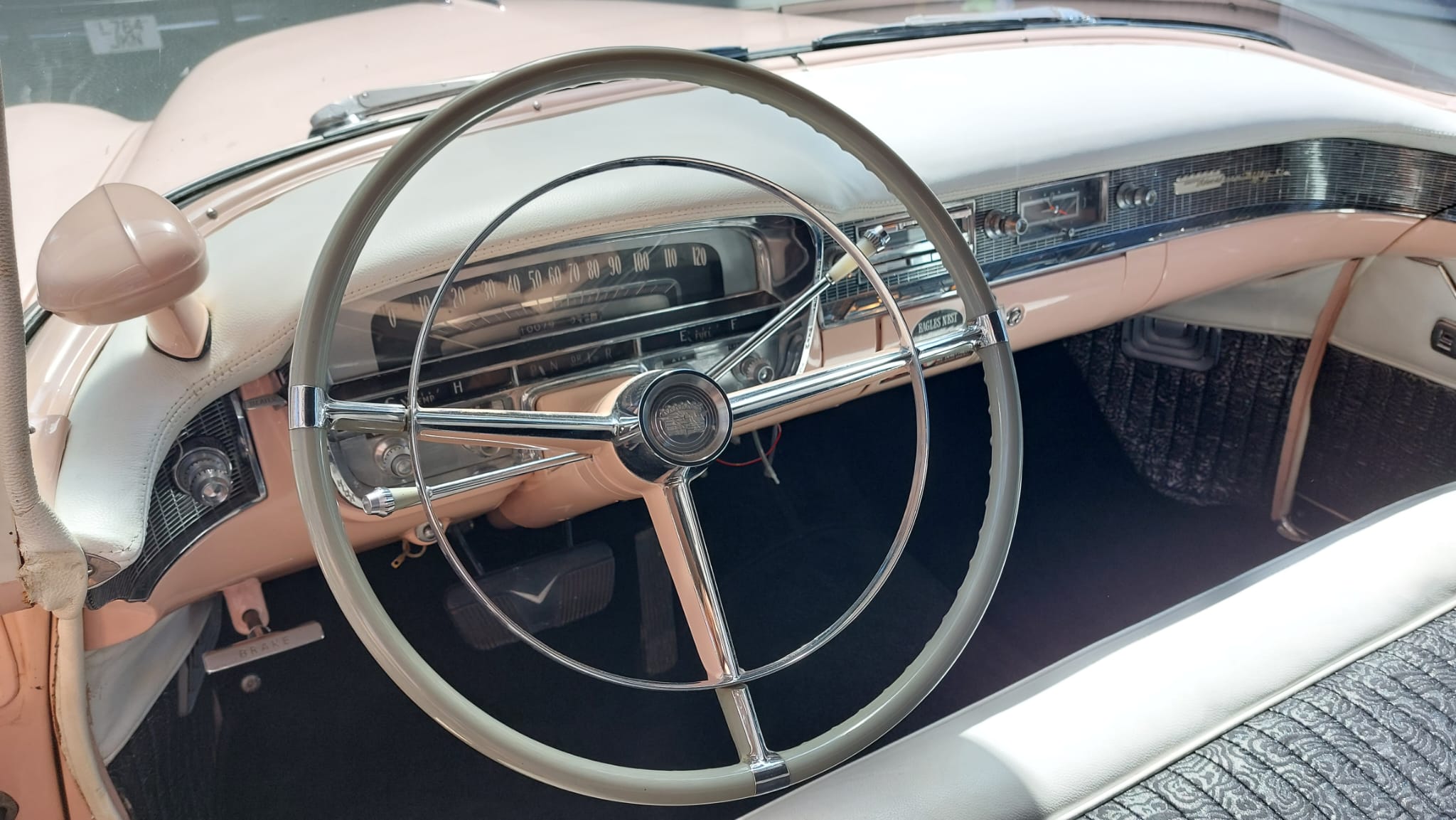 Front steering wheel  and dashboard inside Classic Cadillac