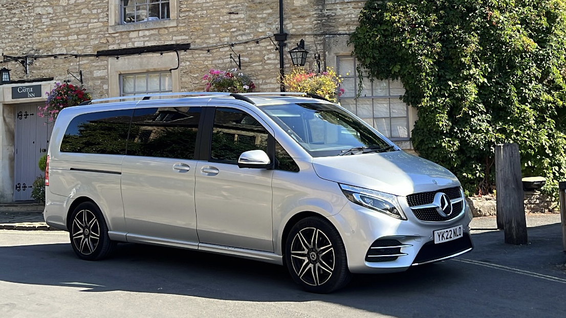 Silver Mercedes V-Class parked in the street of Bristol