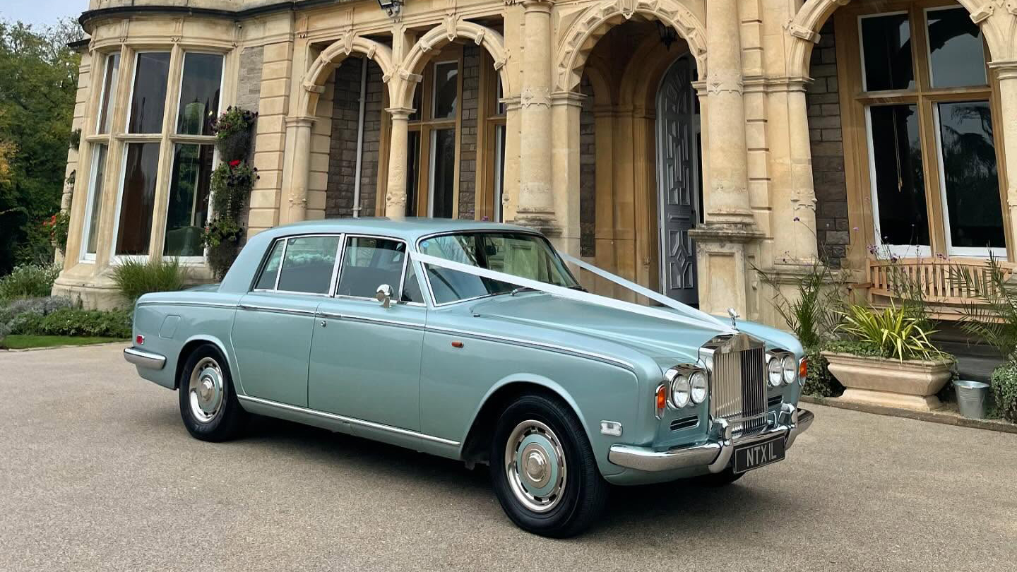 Rolls-Royce Silver Shadow in Mint Silver decorated with wedding ribbons and bows