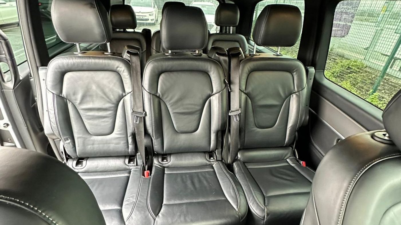 Rear black leather seats inside Mercedes V-Class