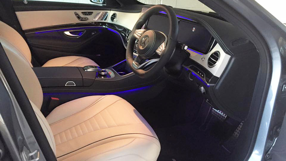 front interior cream leather seats in Mercedes S-class