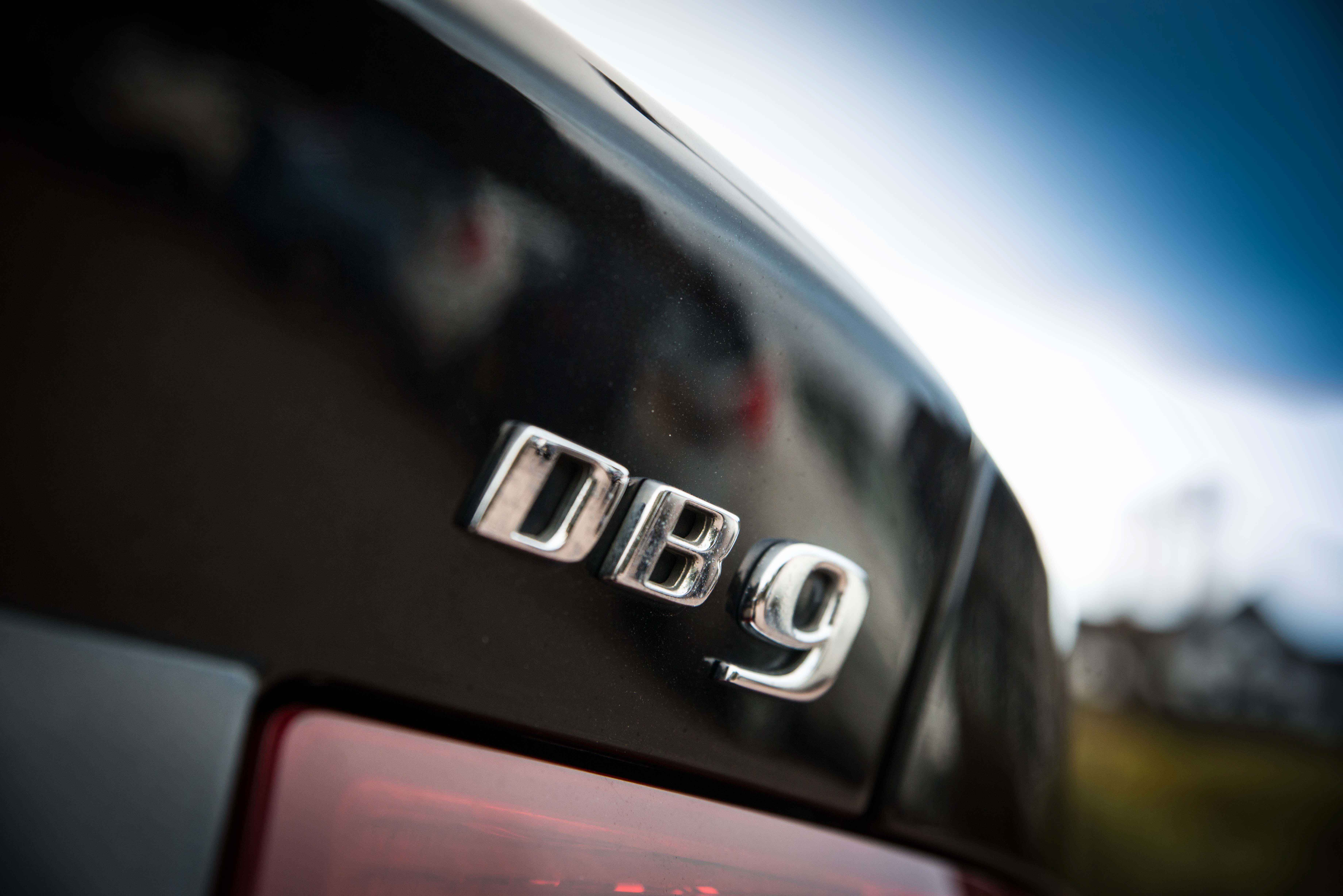 DB9 badge on rear of Aston Martin on boot lid.