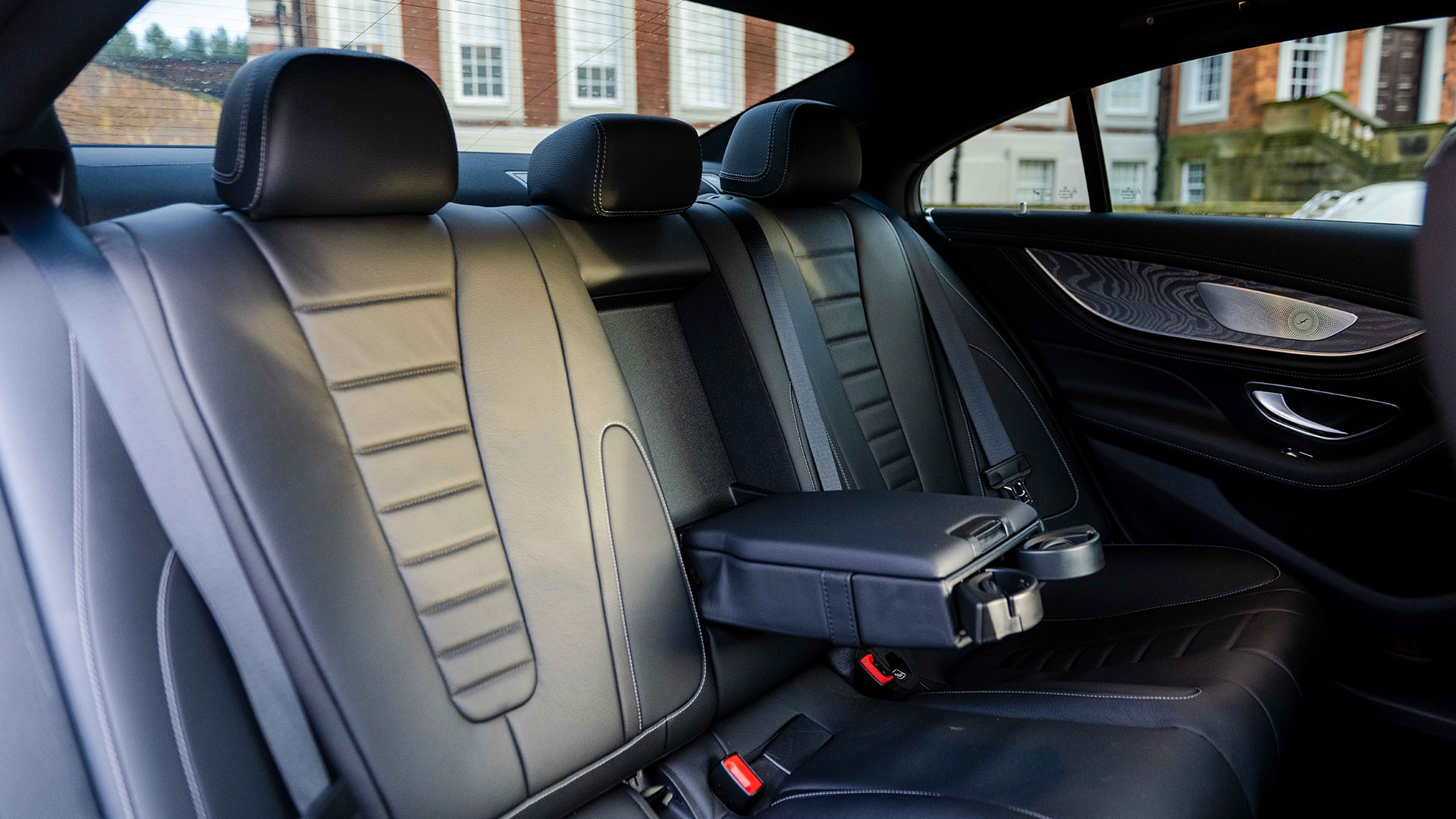 Rear interior black leather seats inside Mercedes CLS Coupe