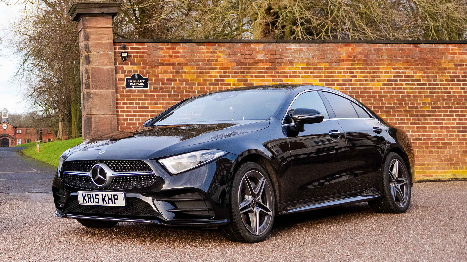 Front view of a black Mercedes CLS Coupe