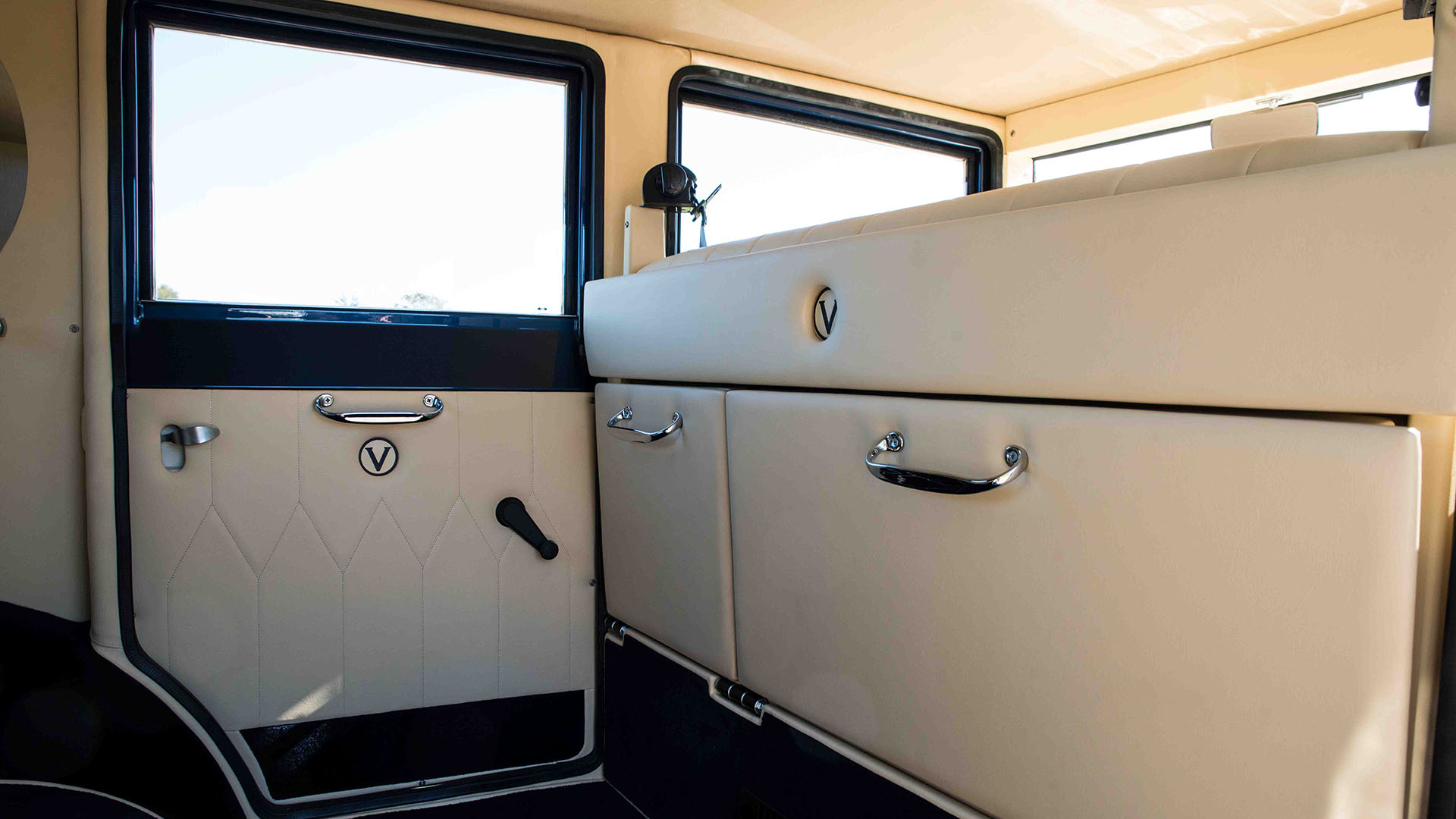 Interior view of the casual fold down seats inside an Imperial Wedding Car