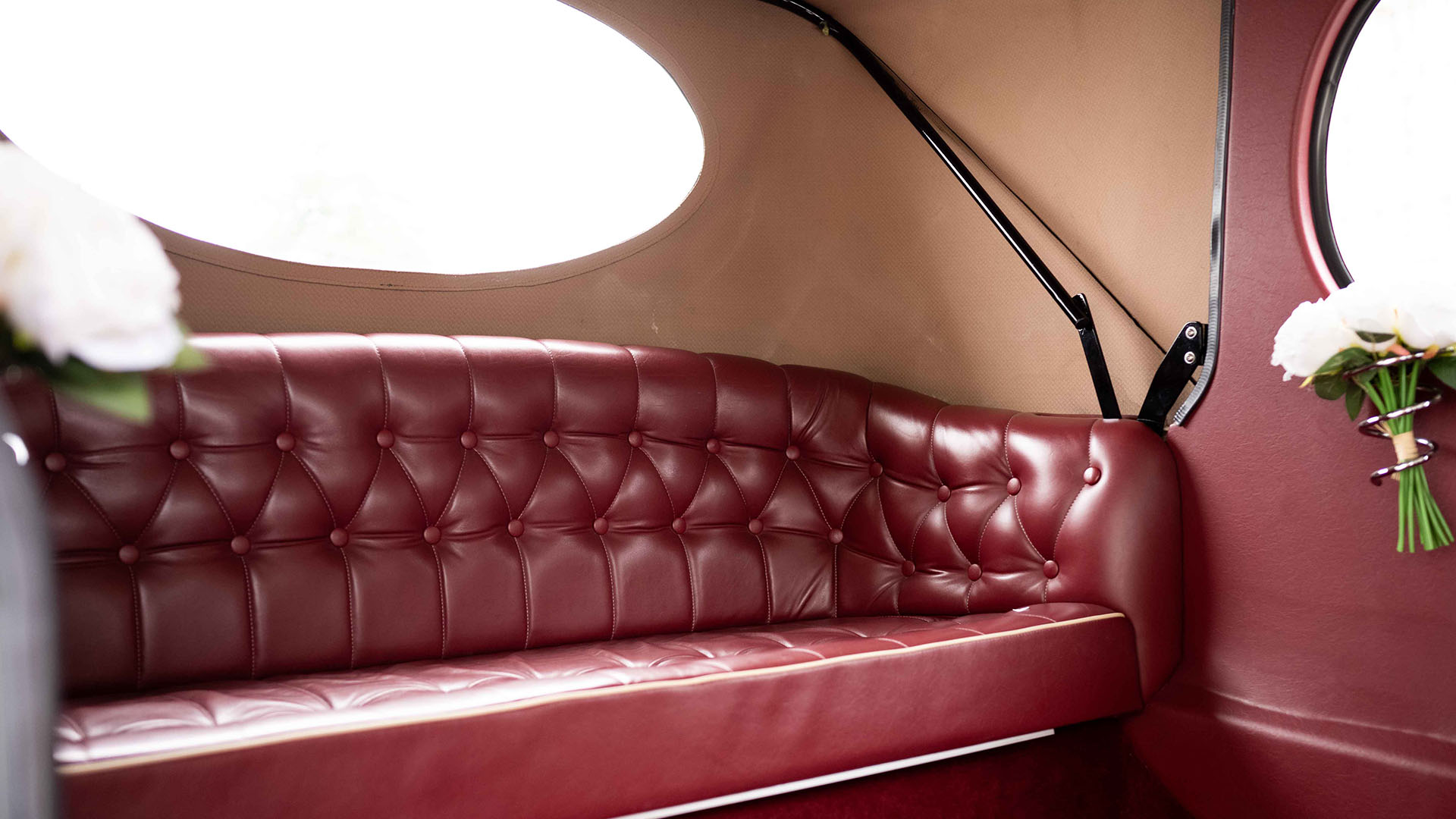 interior Burgundy bench seat inside Imperial