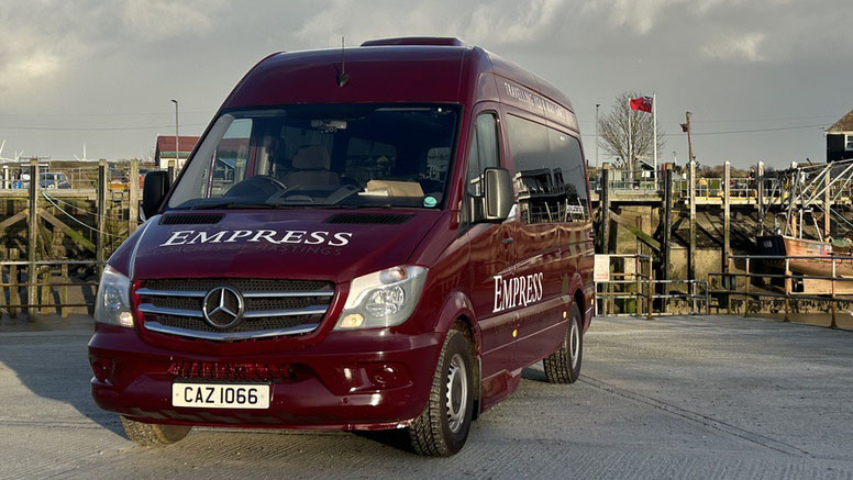 Modern Mercedes 12 Seater Bus in Burgundy