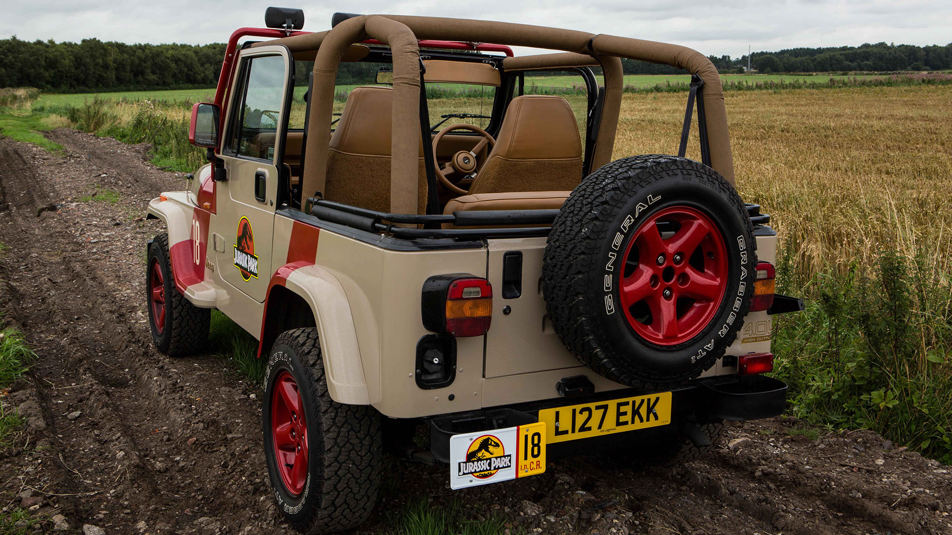 Rear left view of American Jeep with roof open